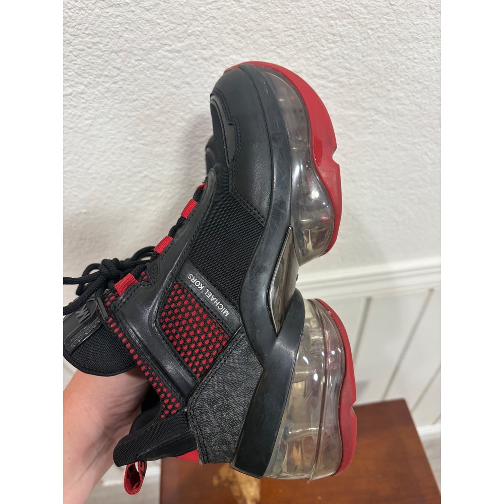 Michael Kors Bodie Bubble Trainer Sneakers Black Red Logo Platform Womens 8M - Picture 9 of 11
